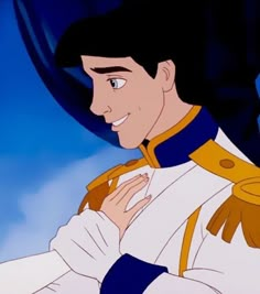 the prince from disney's sleeping beauty is smiling and holding his hand on his chest