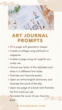 an art journal with the title'art journal prompts'in gold and white