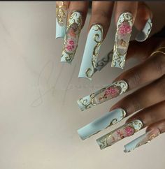 3d Mirror, Hard Nails, Long Nail Designs, Colored Acrylic Nails, Glow Nails, Gem Nails, Gold Chrome