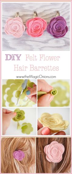 the instructions for how to make felt flower hair clips