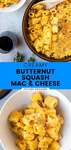 creamy butternut squash mac and cheese in a bowl