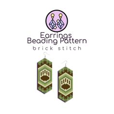 the earrings are made with green and brown seeding pattern, which has been stitched together