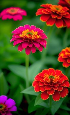 red and yellow flowers with green leaves in the background