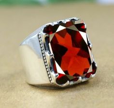 Unique Mens Rings, Turkish Men, Natural Jewelry, Ring Mens, Men Ring, Red Gemstones, Garnet Ring, Mens Ring