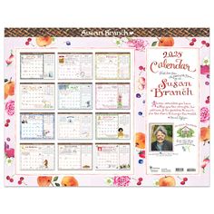 a calendar with flowers on it and the date in english, spanish and german language