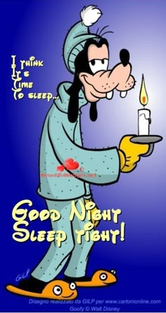 a cartoon character holding a lit candle with the words good night sleep tight on it