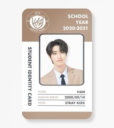 a school id card with an image of a young man in a suit and tie