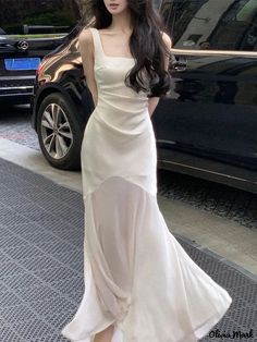 Olivia Mark - White Satin Halter Neck Mermaid Maxi Dress Elegant Mermaid Dress, Prom Midi Dress, Luxury Party, Office Dresses For Women, Dress Women Elegant, Midi Dress Summer, Slim Dresses, Bodycon Midi, Chic Sundress