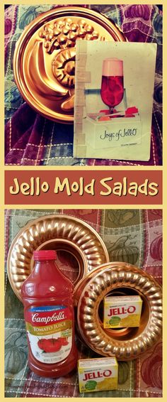 the ingredients for jello mold salads are shown in this collage, and there is