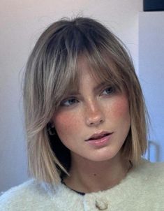 Short Full Fringe, Short Hair With Short Fringe, Short Blonde Fringe, Short Hair Light Bangs, Short Dark Blonde Bob, Short Dark Blonde Hair With Bangs, Bob And Fringe Hairstyles, Neck Length Hair With Curtain Bangs