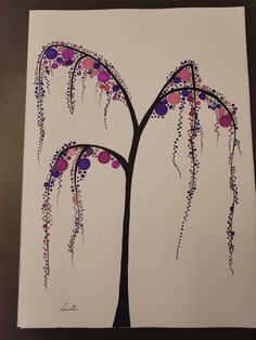 a drawing of a tree with purple and pink leaves