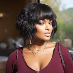 64 short hairstyles for black women to Look Chic and Stylish Styles With Bangs For Black Women, Beach Wave Bob With Bangs, Box Bob Haircut With Bangs, Layer Bob With Bangs, Layered Weave Hairstyles For Black Women, Short Bob With Bangs For Black Women, Side Part Bob With Bangs, Short Blowout Hairstyles Black Women, Short Weave Hairstyles For Black Women