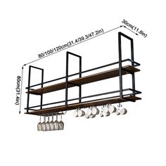 an overhead rack with pots and pans hanging from it's sides, labeled