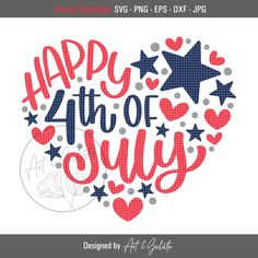 happy 4th of july with stars and hearts