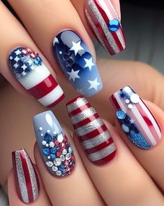 70+ 4th of July Nail Art Ideas: Star-Spangled Perfection Effortlessly | Pocoko Nails 2033, Fourth Of July Nails Designs, Nails Fourth Of July, Boo Nails, 4th Of July Nail Art, Patriotic Nail