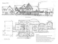 two drawings of the house and floor plans