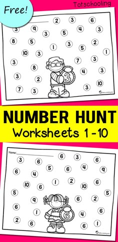 the number hunt worksheet for numbers 1 - 10 with an image of a teddy bear