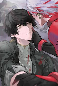 two anime characters one with black hair and the other red