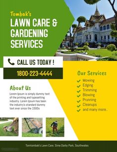 an advertisement for lawn care and gardening services