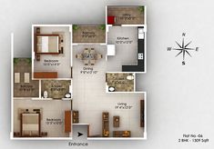 the floor plan for a two bedroom apartment with an attached kitchen and living room area