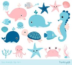 an image of sea animals clipart set