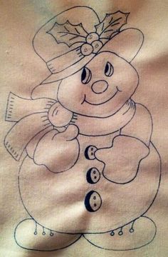 a drawing of a snowman wearing a hat and scarf