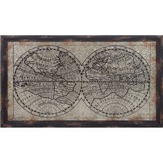 an old world map hanging on the wall in front of a white background with black border