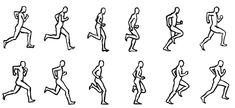 the silhouettes of running men and women in various poses, each with their own hand drawn