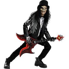 a man in a skeleton costume playing an electric guitar