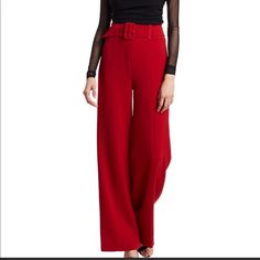 Cinq A Sept High Waisted Trousers. Nwt! Red Wide Leg Pants For Fall Party, Fitted Red Wide Leg Pants For Fall, Chic Red Office Pants, Party Wide Leg Belted Bottoms, Belted High-waisted Pants For Party, Chic Red Wide Leg Pants For Fall, Red Wide-leg Pants For Office, Fitted Belted Bottoms For Evening, High Waist Belted Pants For Party