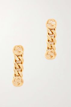 GUCCI Gold-tone earrings Gucci Luxury Drop Earrings, Designer Gold-tone Metal Earrings, Gucci Tarnish Resistant Gold Jewelry, Elegant Gucci Tarnish Resistant Jewelry, Gucci Pierced Jewelry As Gift, Gucci Pierced Jewelry Gift, Gucci Gold Chain Jewelry, Luxury Gucci Yellow Gold Earrings, Gucci Jewelry Gift