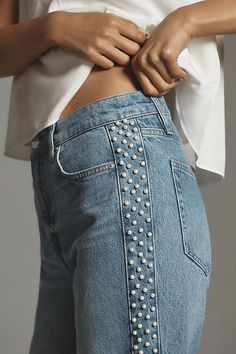 Denim, decoded: We’re digging denim in every corner of our closet. These ultra high-rise jeans by FRAME are fitted through the hips, with a slightly relaxed fit at the thigh and a straight, cropped leg. | Atelier Le Jane Crop Jeans by FRAME in Blue, Women's, Size: 27, Cotton at Anthropologie Denim Essentials, Crop Jeans, High Rise Jeans, Recycled Cotton, Medium Blue, Cropped Jeans, Clothes For Sale, Clothing And Shoes, Anthropologie