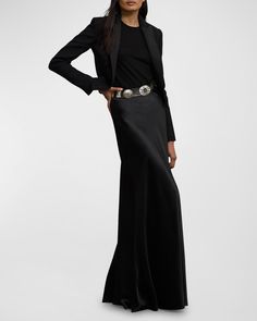 Ralph Lauren Collection Masina Luxury Stretch Satin Maxi Skirt Black Denim Maxi Skirt, Flamboyant Natural, Designer Ralph Lauren, Full Length Skirt, Satin Maxi Skirt, Silk Maxi Skirt, Ralph Lauren Skirts, Full Length Skirts, Black Outfits