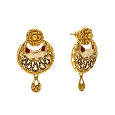 This classy and sophisticated 22k yellow gold pendant and earring set has a stunning design comprised of filigree, beading, and subtle, ruby colored enamel for an vibrant finish. Features: • 22k yellow gold • Filigree • Engraved details • EnamelSpecifications: • Minimum Necklace Width - 3 millimeters • Maximum Necklace Width - 32 millimeters • Necklace Length - 18 inches • Minimum Earring Width - 3 millimeters • Maximum Earring Width - 24 millimeters • Earring Length - 1.5 inches• Total Weight - Pendant And Earring Set, Gold Bead Necklace, Gold Filigree, Yellow Gold Pendants, Pendant Set, Necklace Length, Gold Beads, Gold Pendant, Necklace Set