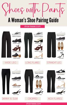 These are the Best Shoe and Dress Pant Pairings Shoes With Pants Guide, Shoes Professional Women, Crop Pants Work Outfit, What Shoes With What Pants, Pants And Shoes Guide Women, Flat Business Shoes Women, Shoes For Pants Women, How To Choose Shoes For An Outfit, Styling Shoes With Outfits