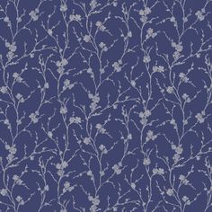 a blue wallpaper with white flowers and leaves on the top right hand corner is a dark blue background