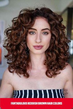 Warm Reddish Brunette Toned Curls for women with long faces Red Brown Hair Color Ideas, Brown Hair Color Ideas, Brown Hair Color, Soft Curls