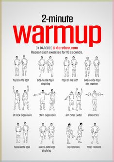 an exercise poster with instructions for how to do the warm - up in two minutes