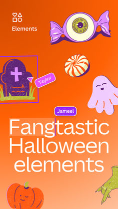 an orange book cover with various halloween elements