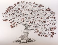 a drawing of a tree with many names on it