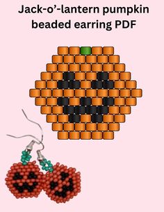 an image of a pair of earrings made out of lego blocks and beads with the words jack - o'lantern pumpkin beaded earring pdf