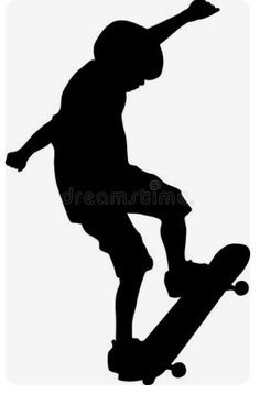 the silhouette of a skateboarder is shown in black and white royalty photo - illustration