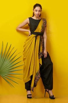 Shop for Rishi and Soujit Black Silk Cotton Jumpsuit And Drape Set for Women Online at Aza Fashions Saree Wearing Styles, Diwali Outfits, Embroidered Jumpsuit, Draping Fashion, Casual College Outfits, Embroidered Lehenga, Kids Designer Dresses, Cotton Jumpsuit, Stylish Dresses For Girls