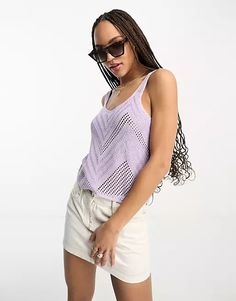 JDY pointelle knitted tank top in lilac | ASOS Purple Cami Tank Top For Spring, Purple Tank Camisole For Spring, Trendy Purple Tank Top For Spring, Trendy Pointelle Knit Tank Top For Spring, Purple Camisole Top For Summer, Purple Camisole Top For Spring, Lavender Sleeveless Tank Top For Spring, Purple Cami Top For Spring, Purple Summer Camisole For The Beach