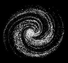 an abstract black and white spiral pattern with small dots in the center on a dark background