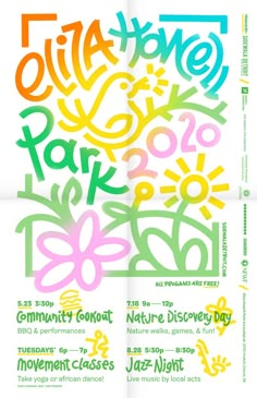 an advertisement for the festival with colorful lettering and numbers in different colors on white paper