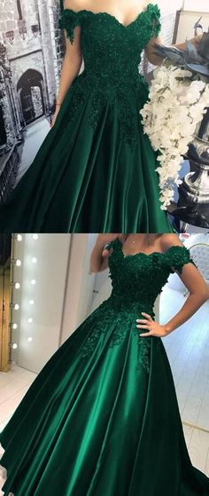 Dark Green Prom Dresses, Green Gowns, Stile Harry Potter, Off Shoulder Ball Gown, Modest Formal Dresses, Green Princess, Green Evening Dress, 2023 Prom, Purple Prom