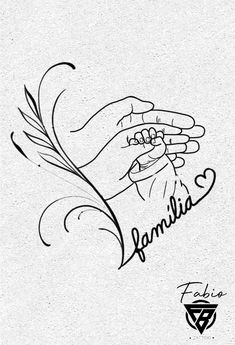 two hands holding each other with the word family written on it in cursive writing