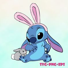 a drawing of stitcher rabbit holding a stuffed animal in its lap with the caption svg - png - eps