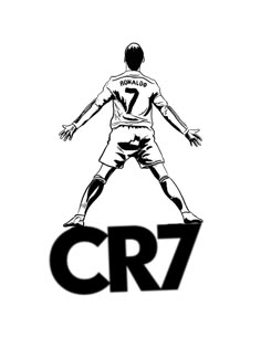 a black and white drawing of a soccer player with the word cr7 on it